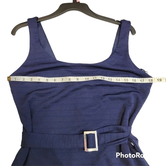 City Studio Navy Blue Fit And Flare Belted Dress - Picture 5 of 7